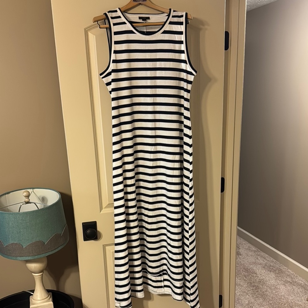 J. Crew Navy and White Striped Sleeveless Maxi Dress